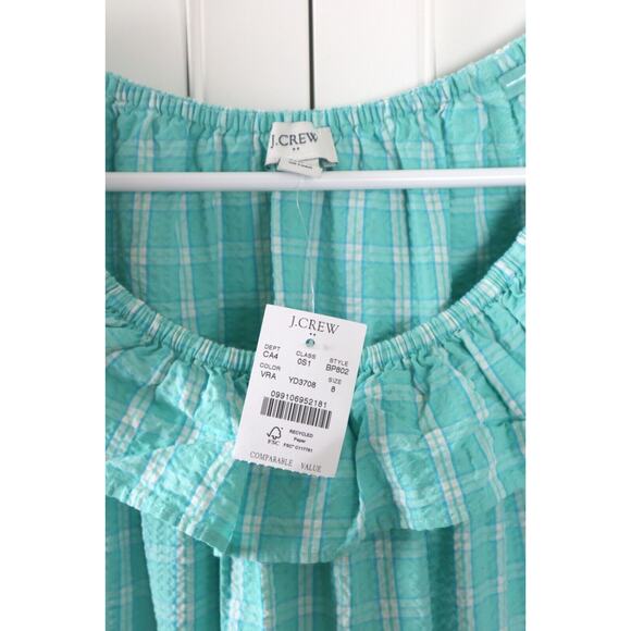 J.CREW Factory NWT $110 Seersucker Ruffleneck Mini Preppy Plaid Dress Size 8 - Picture 7 of 7